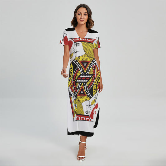 Jack Of Hearts Playing Card Print Short Sleeve Maxi Dress