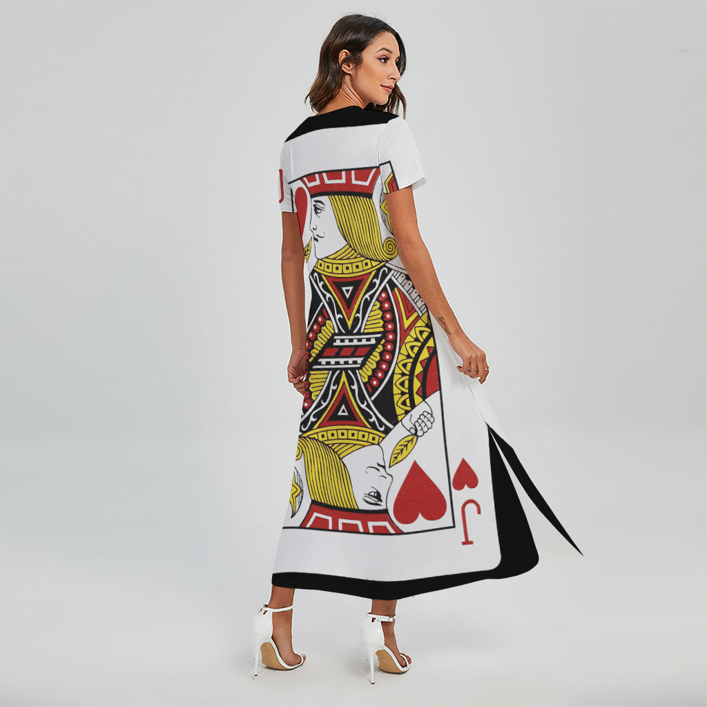 Jack Of Hearts Playing Card Print Short Sleeve Maxi Dress