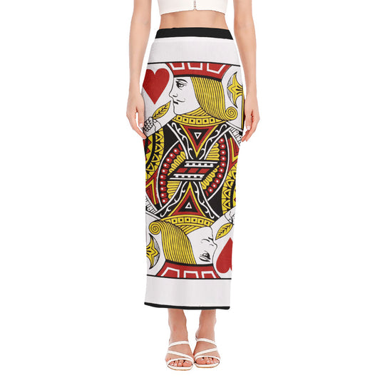 Jack Of Hearts Playing Card Print Side Slit Maxi Skirt