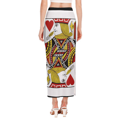 Jack Of Hearts Playing Card Print Side Slit Maxi Skirt
