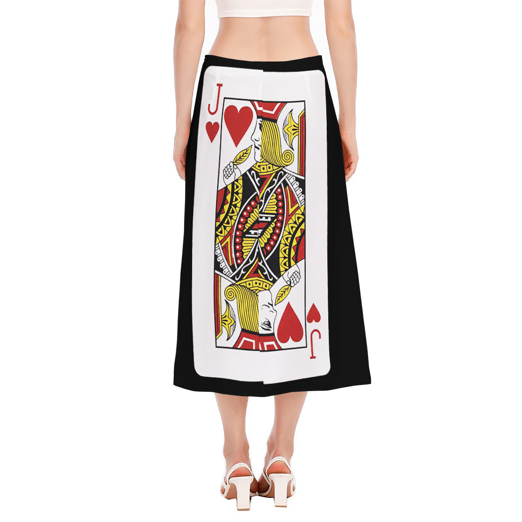Jack Of Hearts Playing Card Print Side Slit Midi Skirt