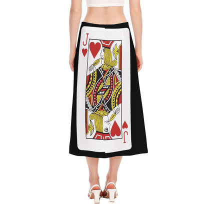 Jack Of Hearts Playing Card Print Side Slit Midi Skirt