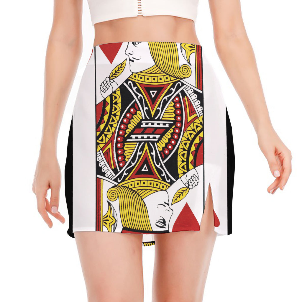 Jack Of Hearts Playing Card Print Side Slit Mini Skirt