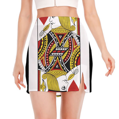 Jack Of Hearts Playing Card Print Side Slit Mini Skirt