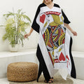 Jack Of Hearts Playing Card Print Silk V-Neck Kaftan Dress