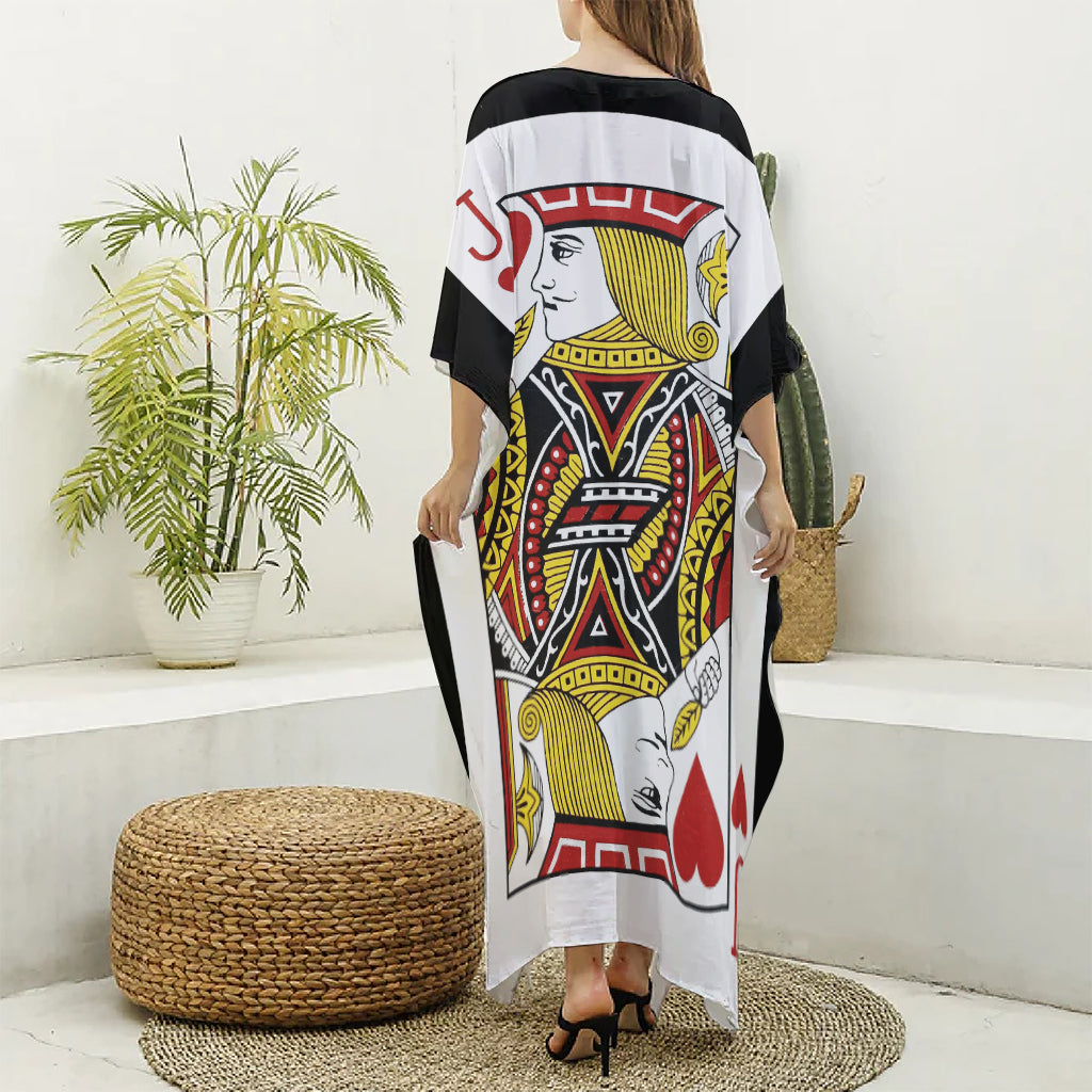 Jack Of Hearts Playing Card Print Silk V-Neck Kaftan Dress