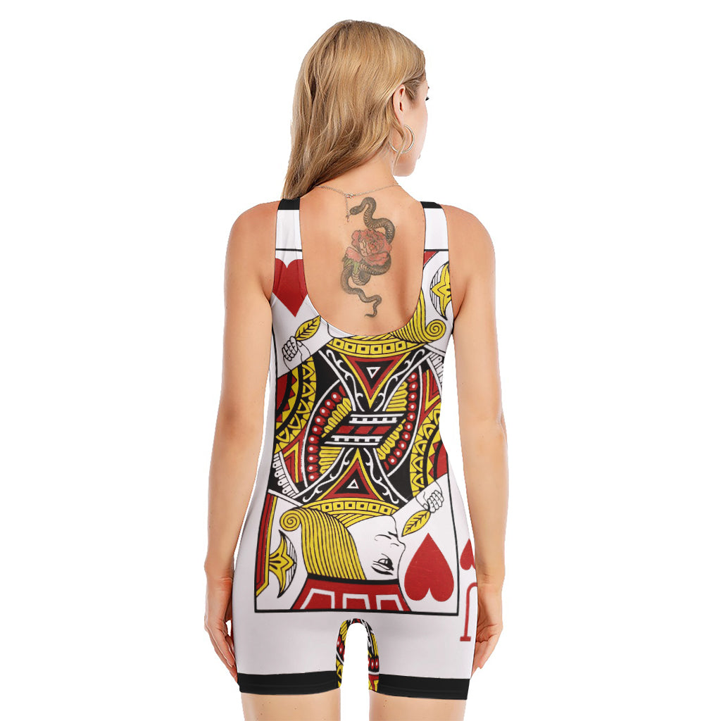 Jack Of Hearts Playing Card Print Sleeveless One Piece Swimsuit