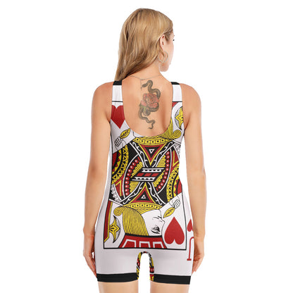 Jack Of Hearts Playing Card Print Sleeveless One Piece Swimsuit
