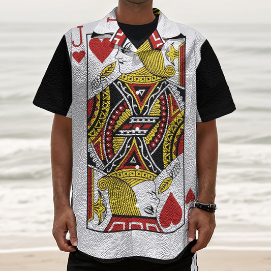 Jack Of Hearts Playing Card Print Textured Short Sleeve Shirt