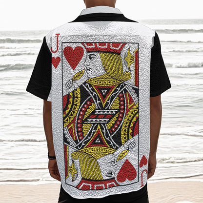 Jack Of Hearts Playing Card Print Textured Short Sleeve Shirt