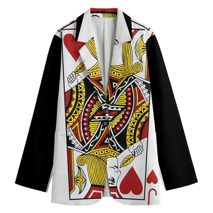Jack Of Hearts Playing Card Print Women's Cotton Blazer