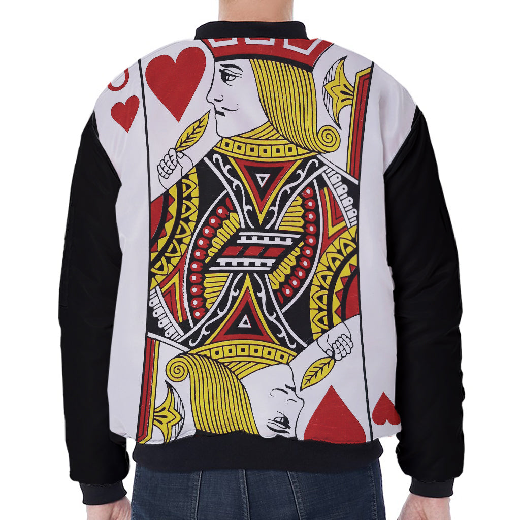 Jack Of Hearts Playing Card Print Zip Sleeve Bomber Jacket