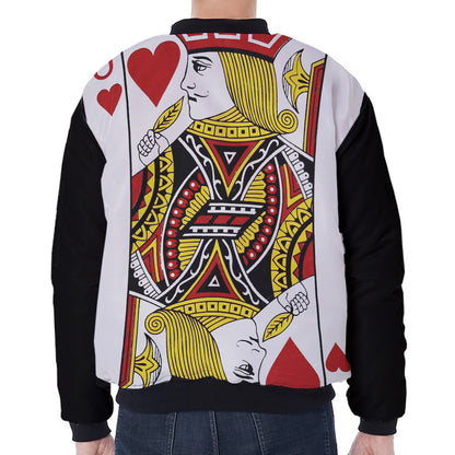 Jack Of Hearts Playing Card Print Zip Sleeve Bomber Jacket