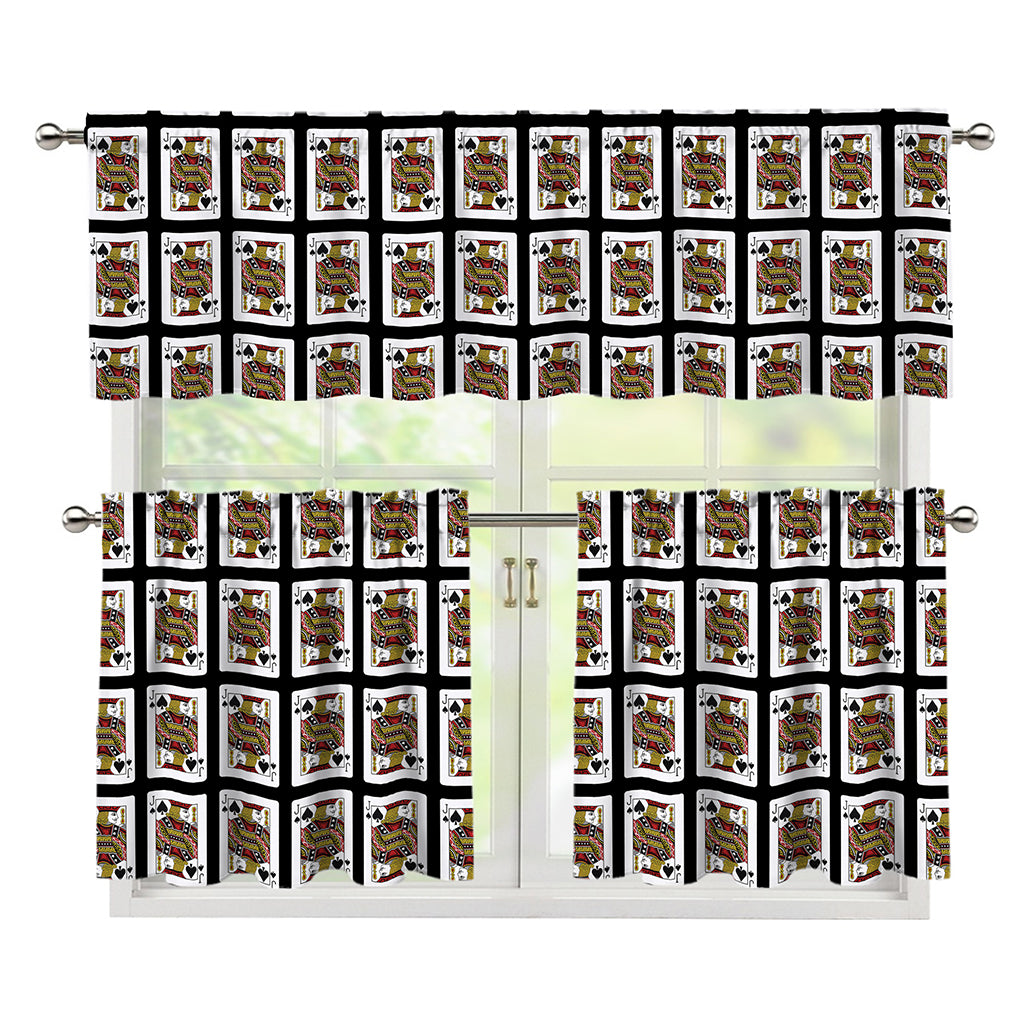 Jack Of Spades Pattern Print 3 Piece Kitchen Curtains