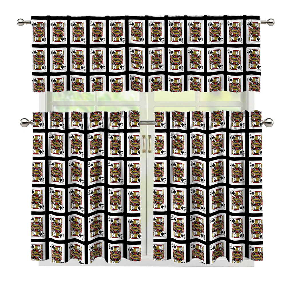 Jack Of Spades Pattern Print 3 Piece Kitchen Curtains