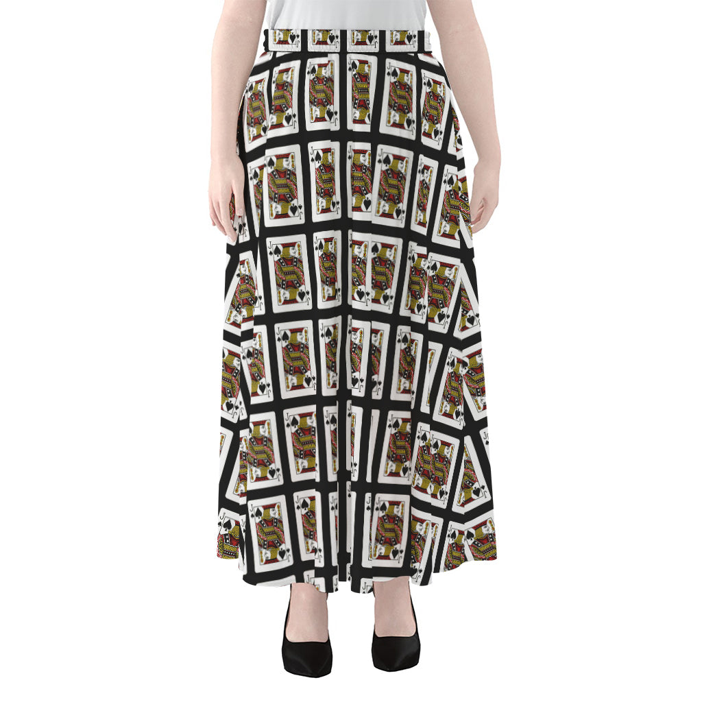 Jack Of Spades Pattern Print Chiffon Maxi Skirt