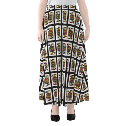Jack Of Spades Pattern Print Chiffon Maxi Skirt