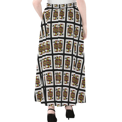 Jack Of Spades Pattern Print Chiffon Maxi Skirt