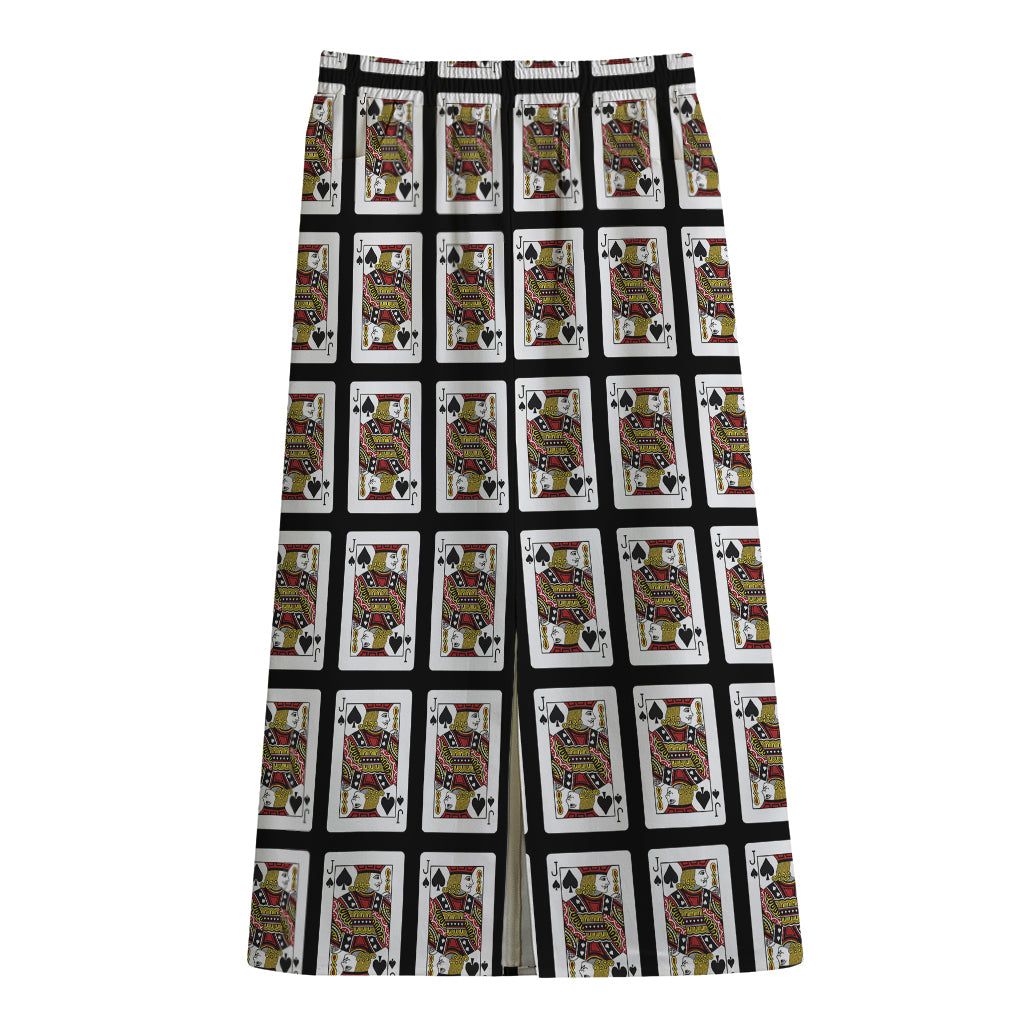 Jack Of Spades Pattern Print Cotton Front Slit Maxi Skirt