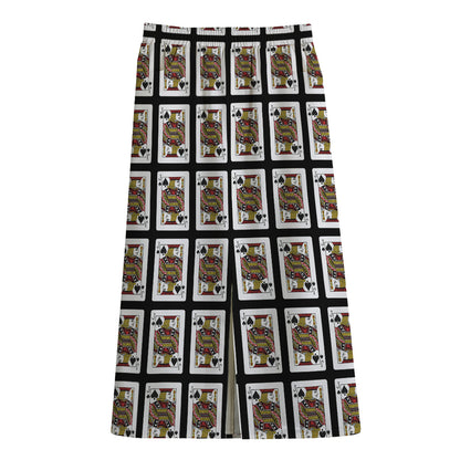 Jack Of Spades Pattern Print Cotton Front Slit Maxi Skirt