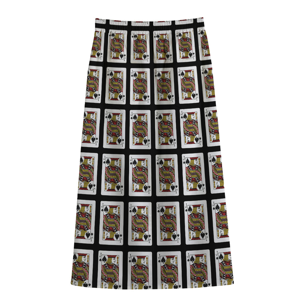 Jack Of Spades Pattern Print Cotton Front Slit Maxi Skirt