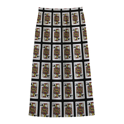 Jack Of Spades Pattern Print Cotton Front Slit Maxi Skirt
