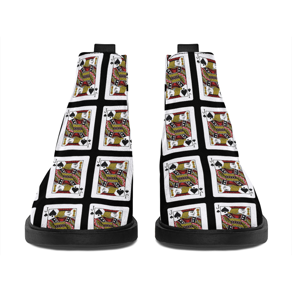 Jack Of Spades Pattern Print Flat Ankle Boots