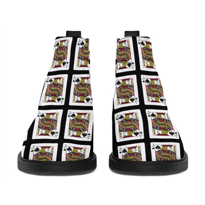 Jack Of Spades Pattern Print Flat Ankle Boots