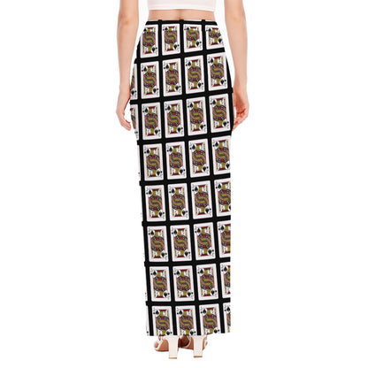 Jack Of Spades Pattern Print High Slit Maxi Skirt