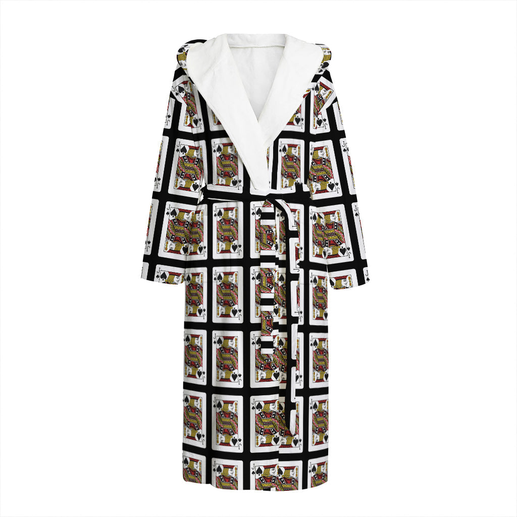 Jack Of Spades Pattern Print Hooded Bathrobe