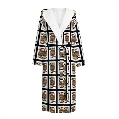Jack Of Spades Pattern Print Hooded Bathrobe
