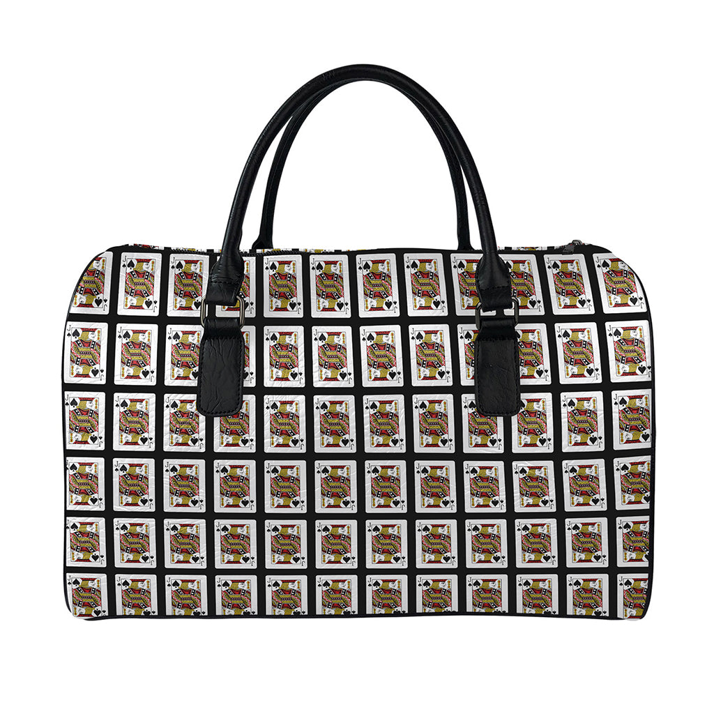 Jack Of Spades Pattern Print Leather Duffle Bag