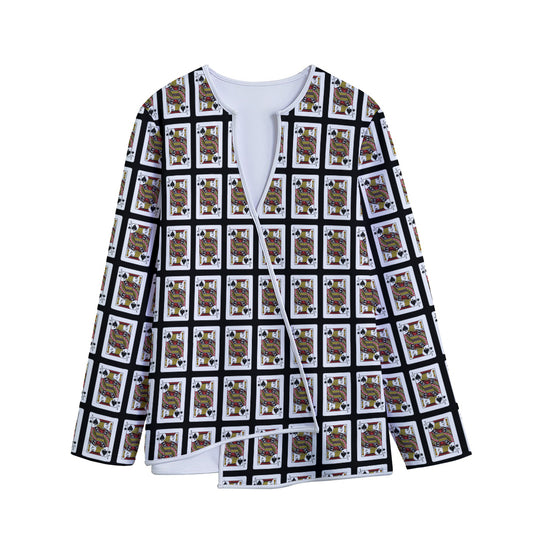 Jack Of Spades Pattern Print Long Sleeve Short Coat