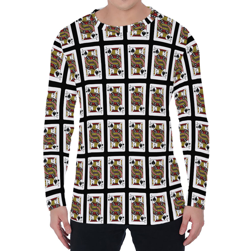 Jack Of Spades Pattern Print Men's Long Sleeve T-Shirt