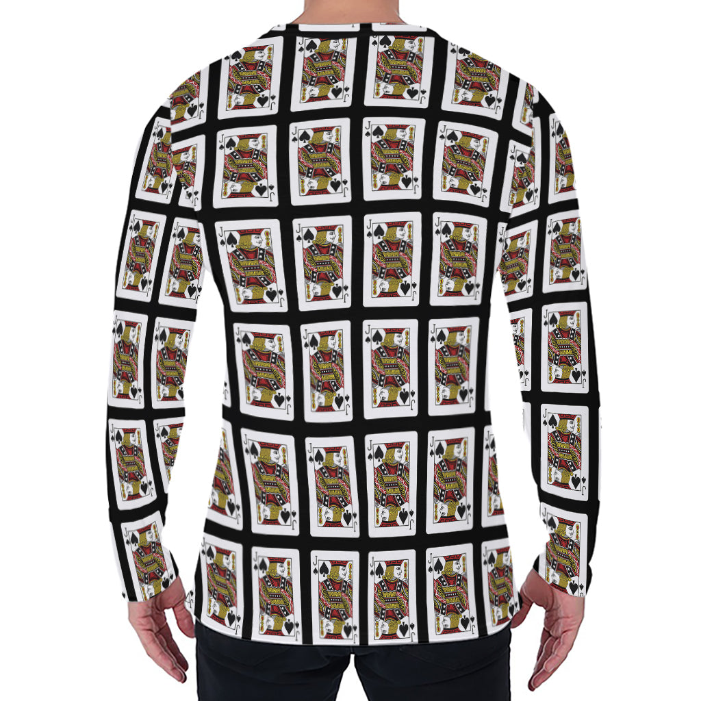 Jack Of Spades Pattern Print Men's Long Sleeve T-Shirt