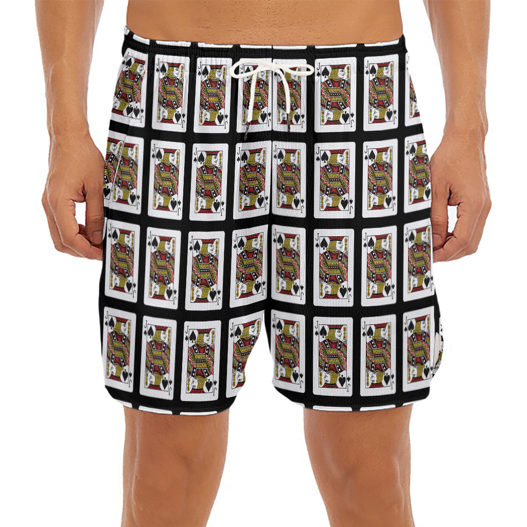 Jack Of Spades Pattern Print Men's Split Running Shorts