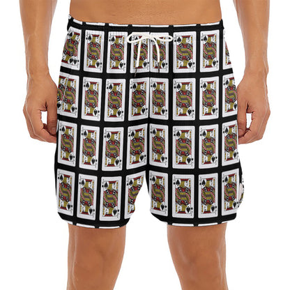 Jack Of Spades Pattern Print Men's Split Running Shorts