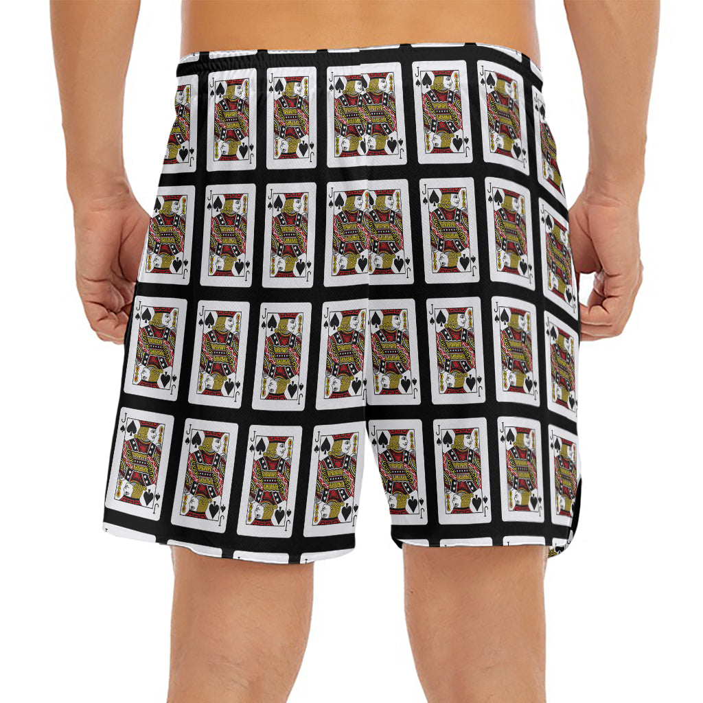 Jack Of Spades Pattern Print Men's Split Running Shorts