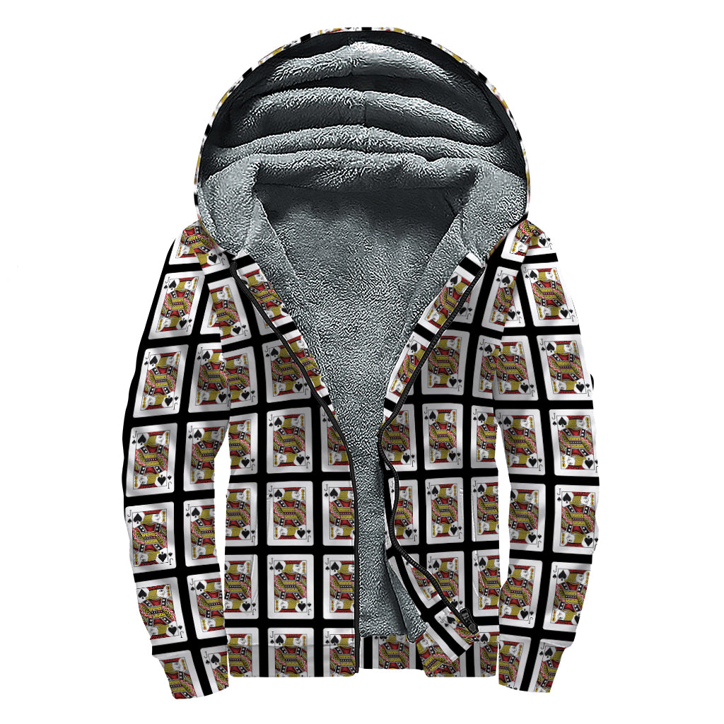 Jack Of Spades Pattern Print Sherpa Lined Zip Up Hoodie
