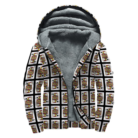 Jack Of Spades Pattern Print Sherpa Lined Zip Up Hoodie