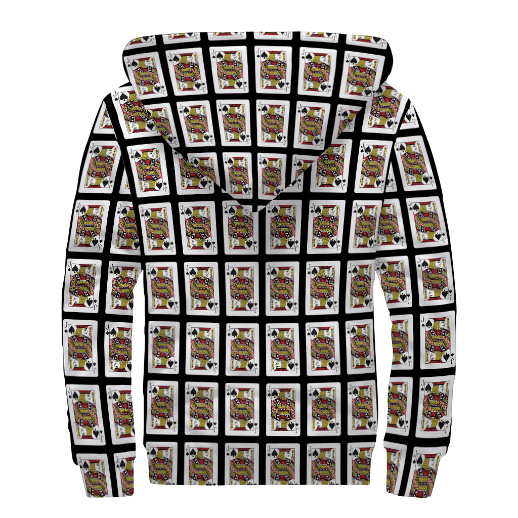 Jack Of Spades Pattern Print Sherpa Lined Zip Up Hoodie