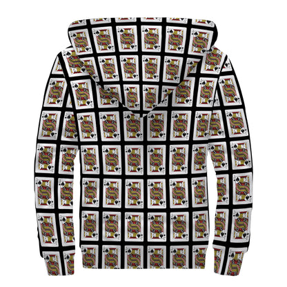 Jack Of Spades Pattern Print Sherpa Lined Zip Up Hoodie