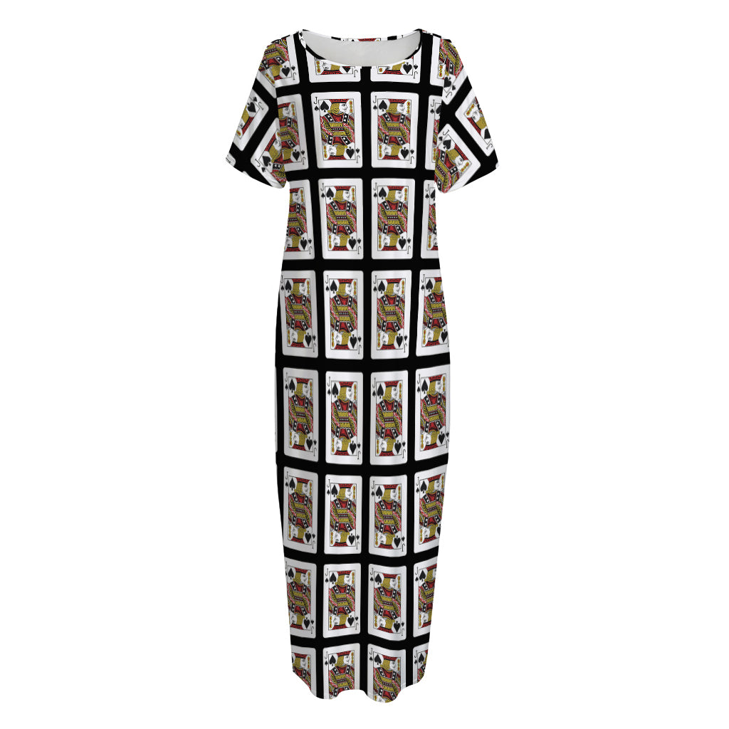 Jack Of Spades Pattern Print Short Sleeve Long Nightdress