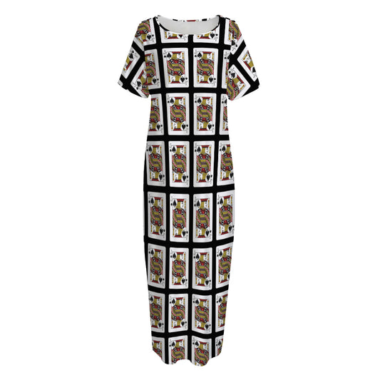 Jack Of Spades Pattern Print Short Sleeve Long Nightdress