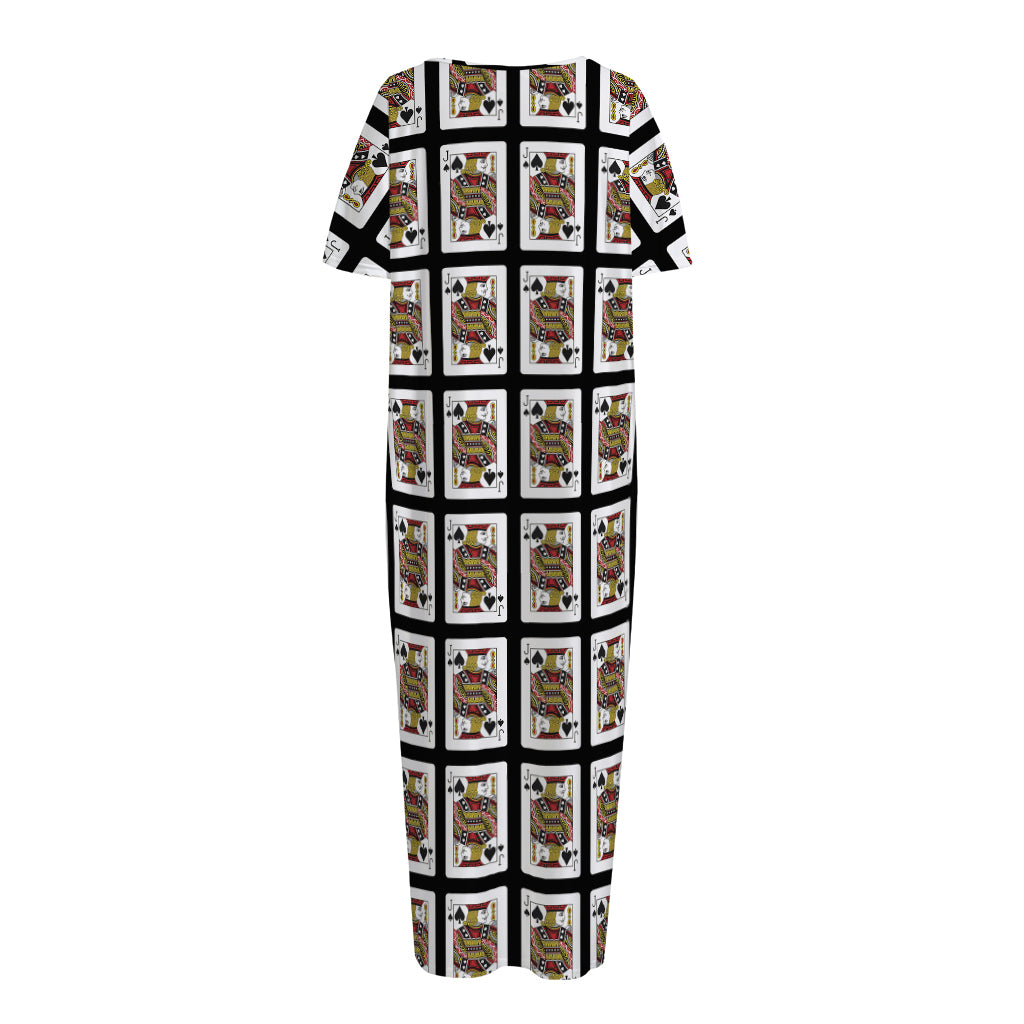 Jack Of Spades Pattern Print Short Sleeve Long Nightdress