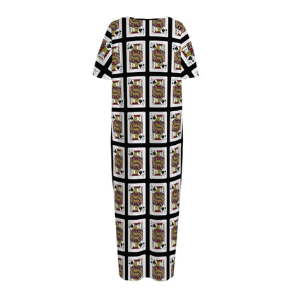 Jack Of Spades Pattern Print Short Sleeve Long Nightdress