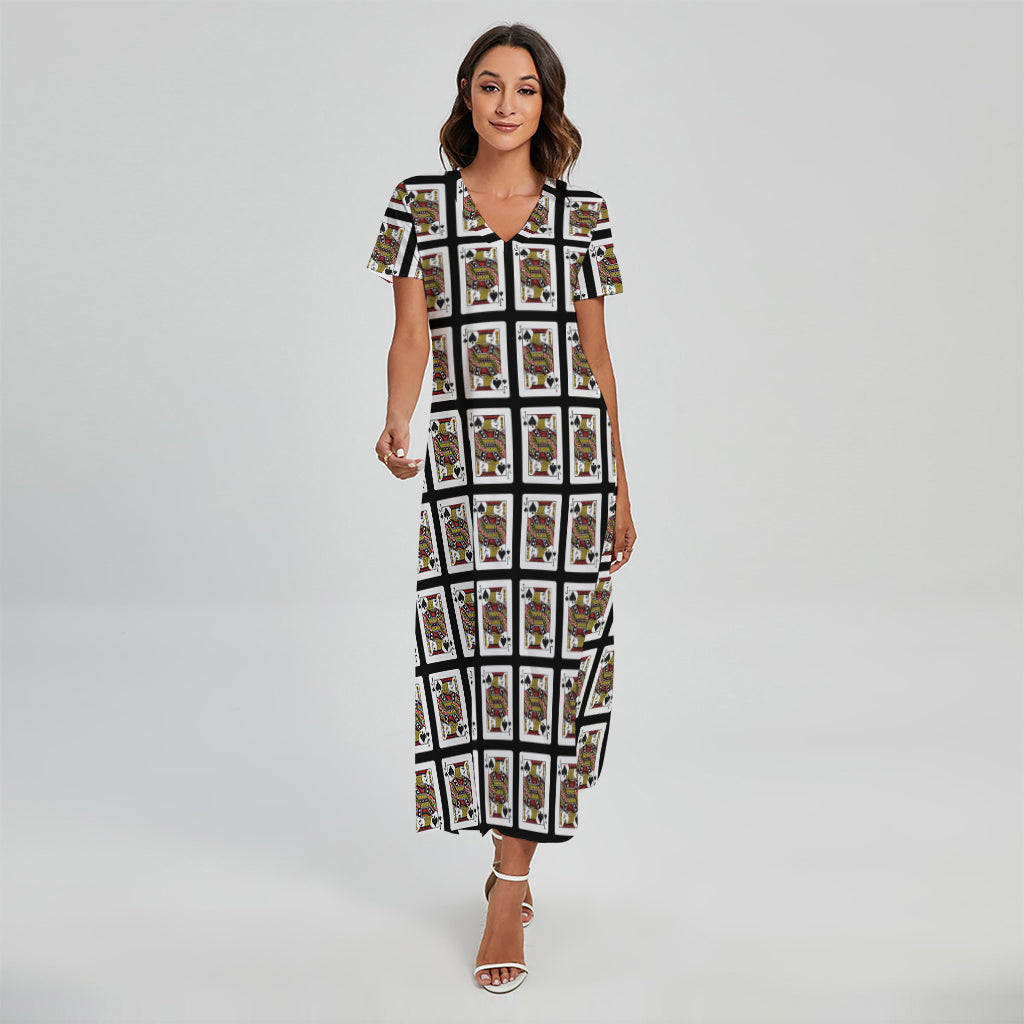 Jack Of Spades Pattern Print Short Sleeve Maxi Dress