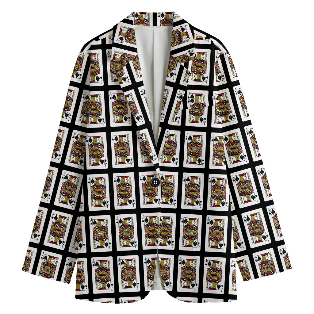 Jack Of Spades Pattern Print Women's Cotton Blazer