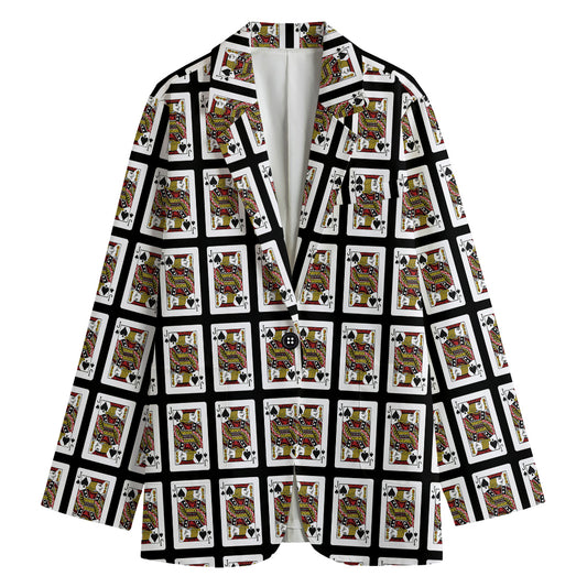 Jack Of Spades Pattern Print Women's Cotton Blazer
