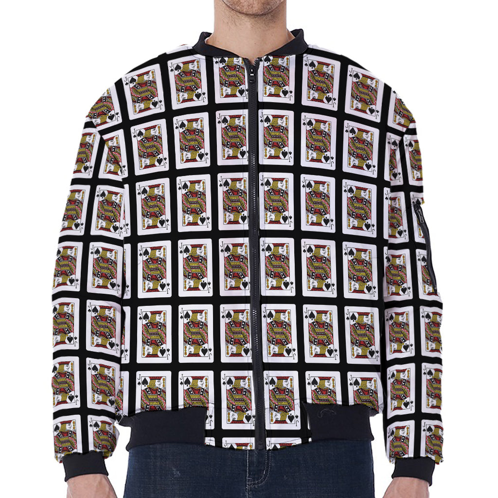 Jack Of Spades Pattern Print Zip Sleeve Bomber Jacket